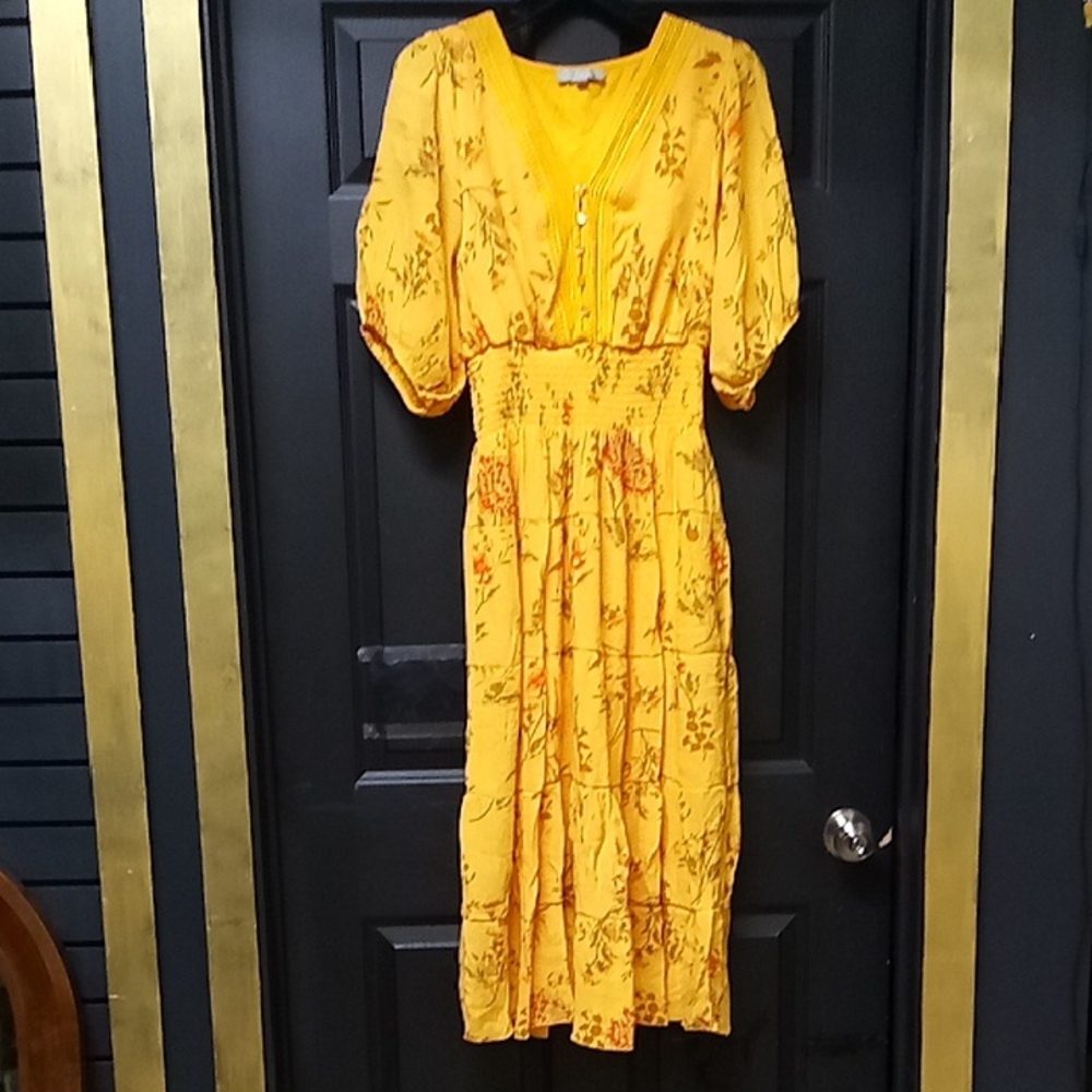 NWOT Floral Yellow Midi Dress